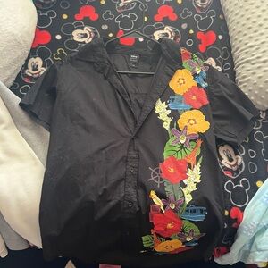 Disney Black Shirt with Colorful Floral Embroidery